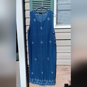 Vtg. Cotton Dress Denim Embroidered Whitwell - Lrg.